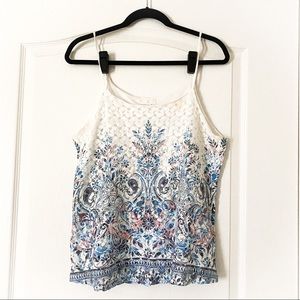 White Spaghetti Strap Lace Tank + Blue/Pink Design
